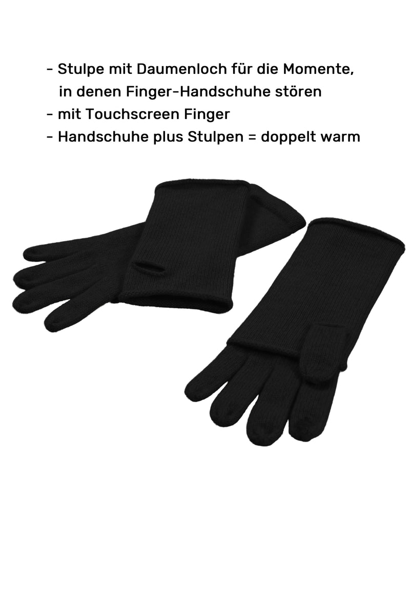 (image for) Kaschmir-Mütze, Handschuh + Schal mit geometrischem Muster - Schwarz Online Shop